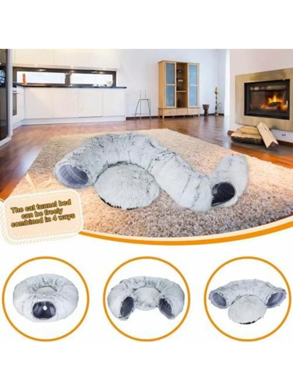 Cozy Cat Tunnel Bed with Washable Cushion - Cute Round Pet Play Toy for Kittens
